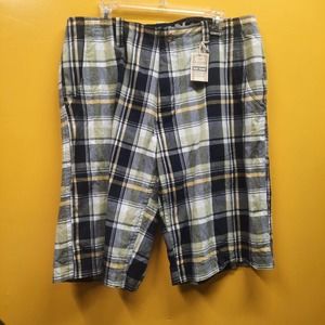 Vtg NWT Arizona flat front blue yellow white shorts W36